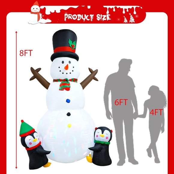 8FT Christmas Decorations Inflatable Snowman with Penguins & Colorful LED Lights - Picture 6 of 6